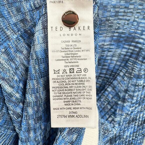 Ted Baker Sz 1 ADDLINN Blue Ribbed Soft Knit Long Sleeve Fitted Cardigan - Picture 13 of 15